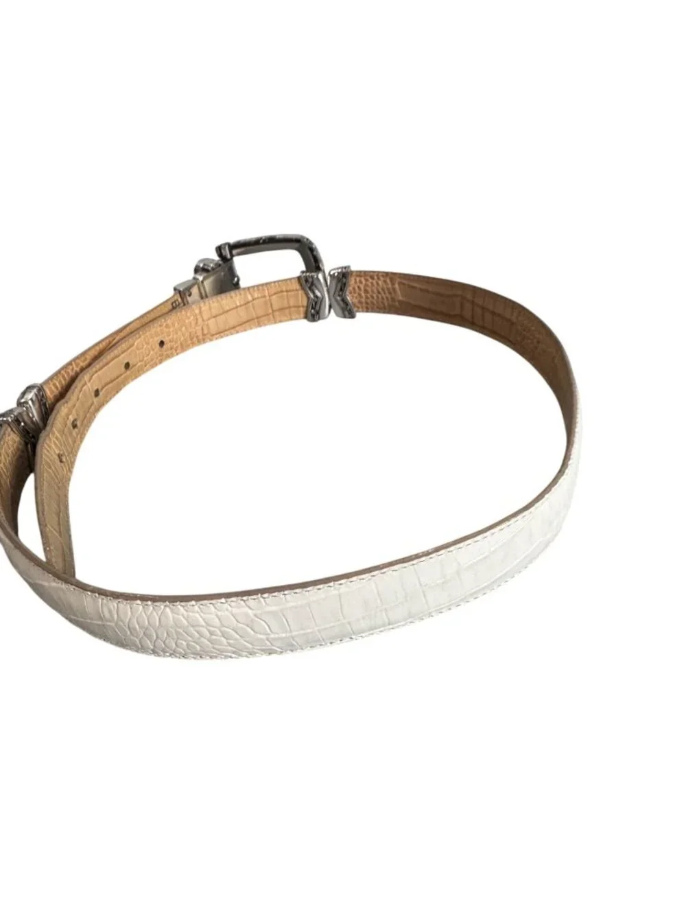 Brighton B2701 Reversible White Croc Embossed Leather Belt Silver Hardware L 34 - Picture 6 of 7